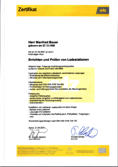 Zertifikat Ladestationen