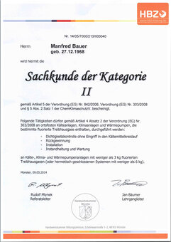 Zertifikat Sachkunde Kategorie 2